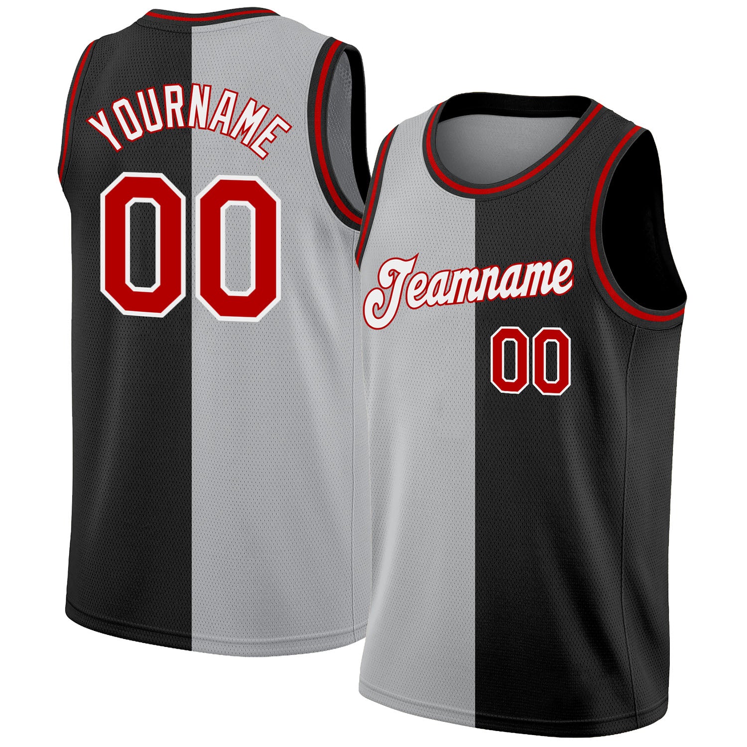 Custom Black Red-Silver Gray Authentic Split Fashion Basketball Jersey