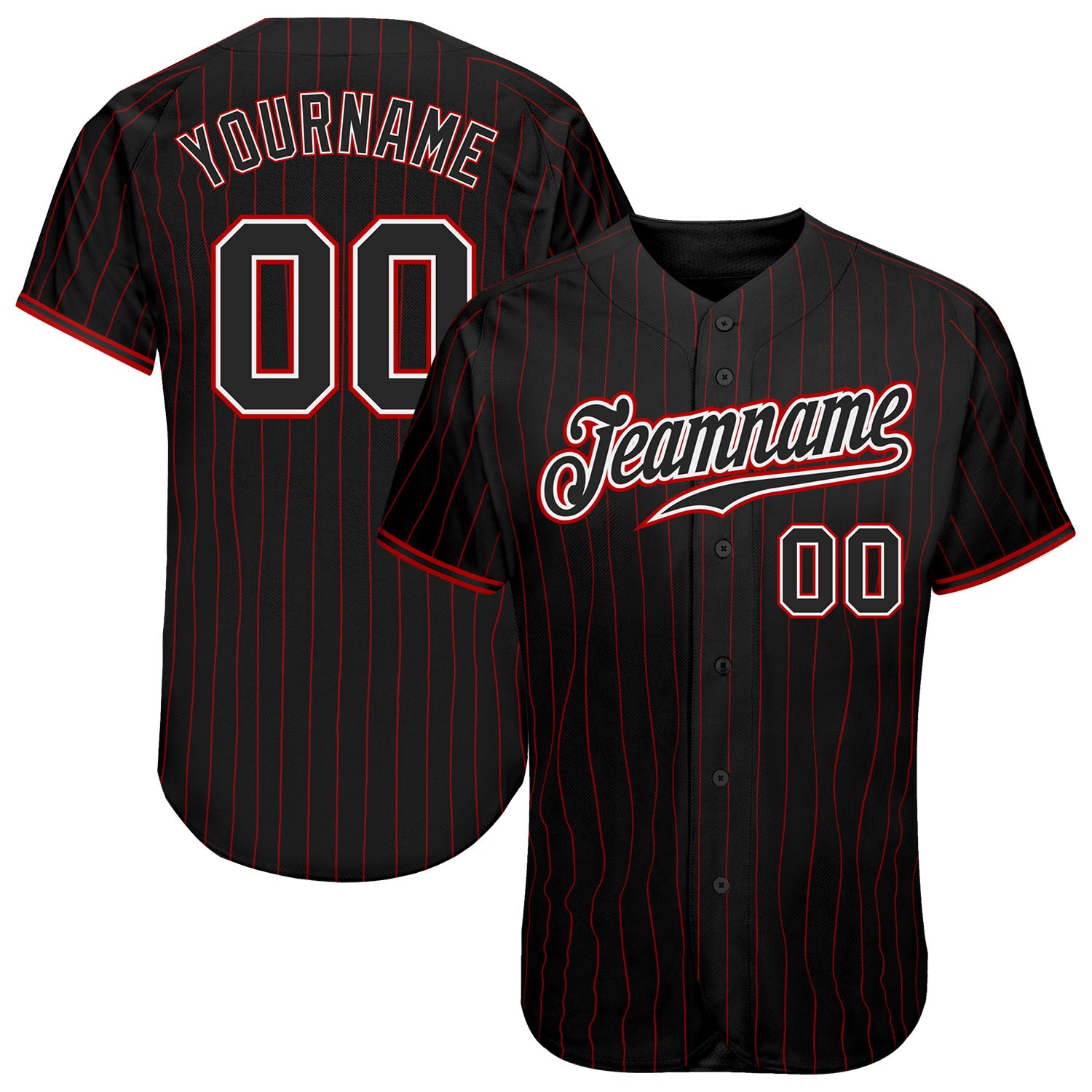 Custom Black Red Pinstripe Black-White Authentic Baseball Jersey