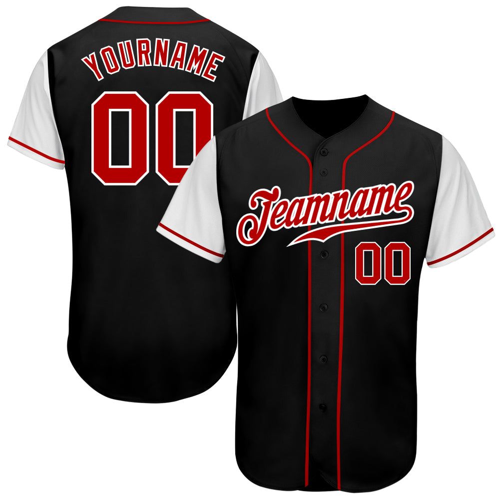 Custom Black Red-White Authentic Two Tone Baseball Jersey