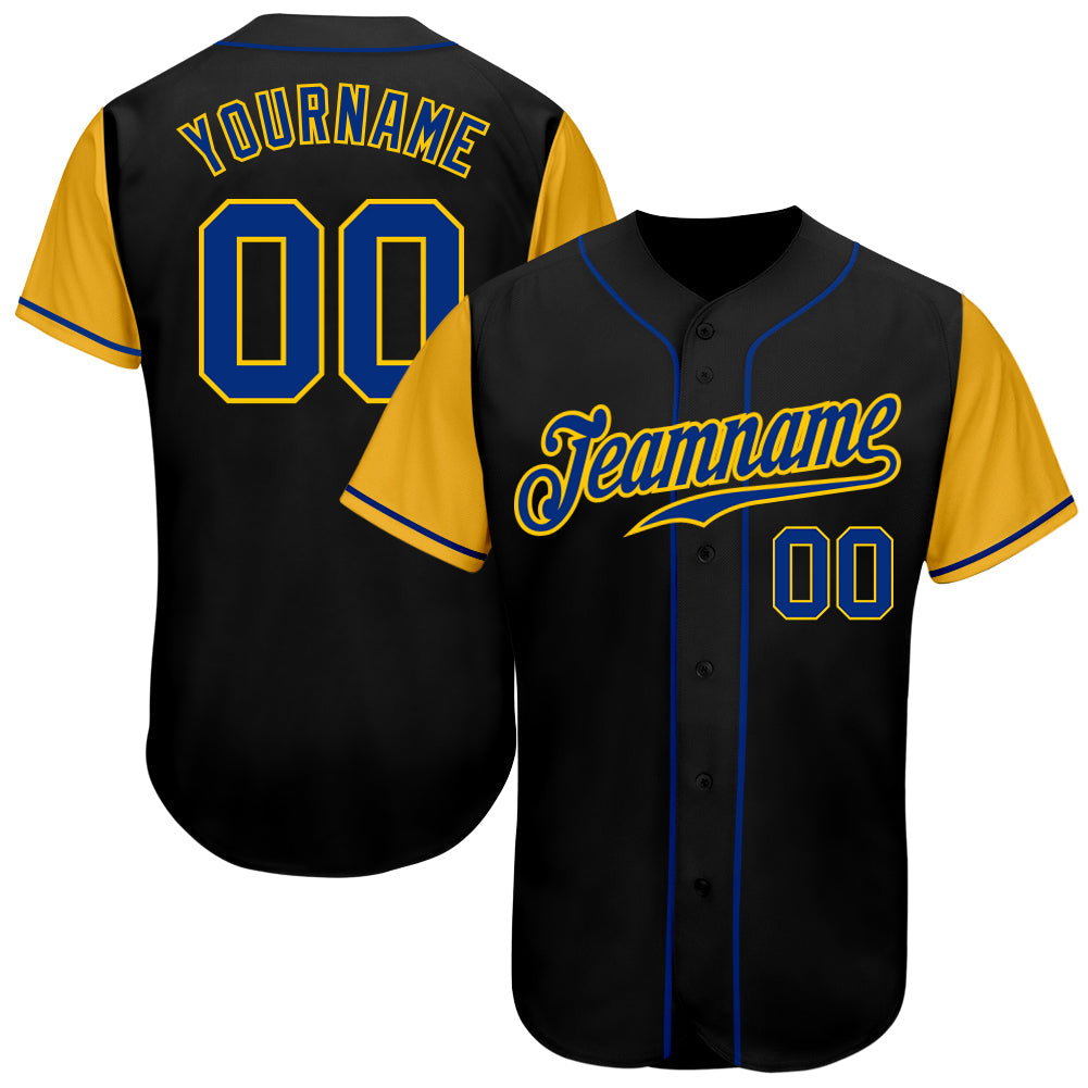 Custom Black Royal-Gold Authentic Two Tone Baseball Jersey