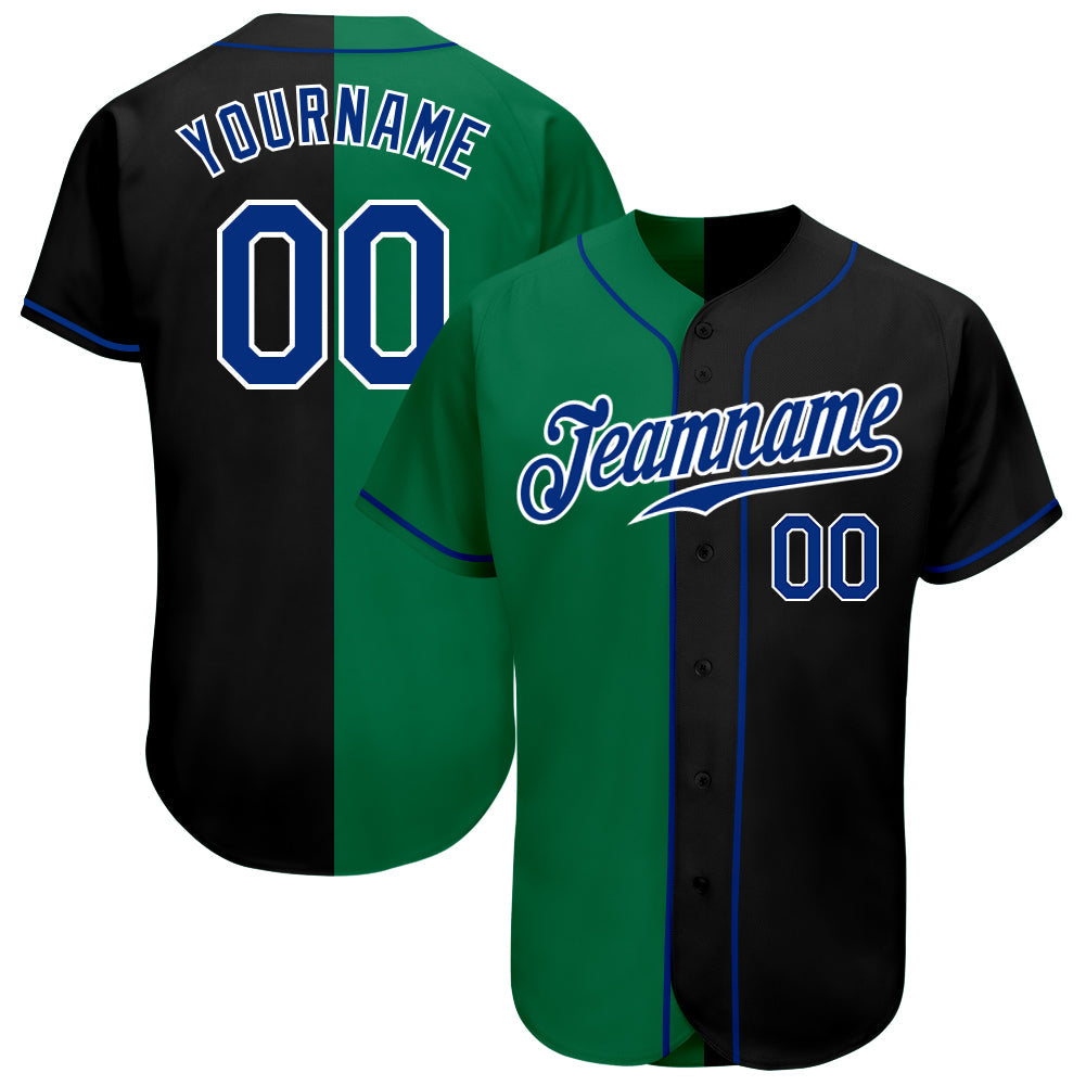 Custom Black Royal-Kelly Green Authentic Split Fashion Baseball Jersey