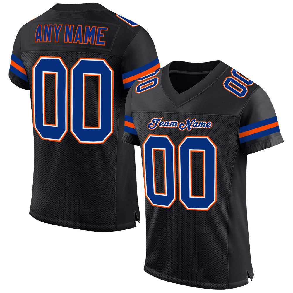 Custom Black Royal-Orange Mesh Authentic Football Jersey