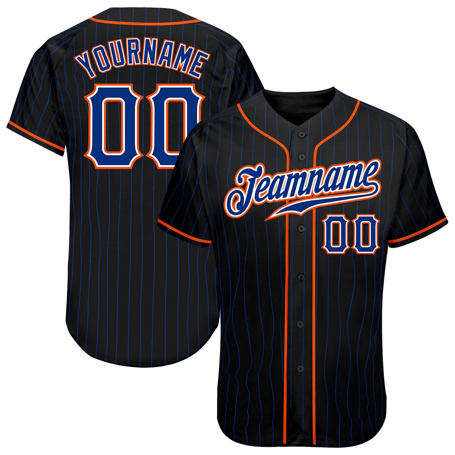 Custom Black Royal Pinstripe Royal-Orange Authentic Baseball Jersey