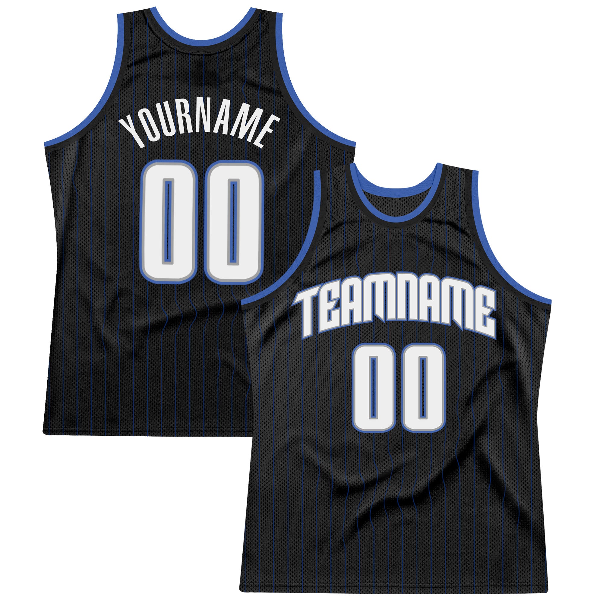 Custom Black Royal Pinstripe White-Blue Authentic Throwback Basketball Jersey