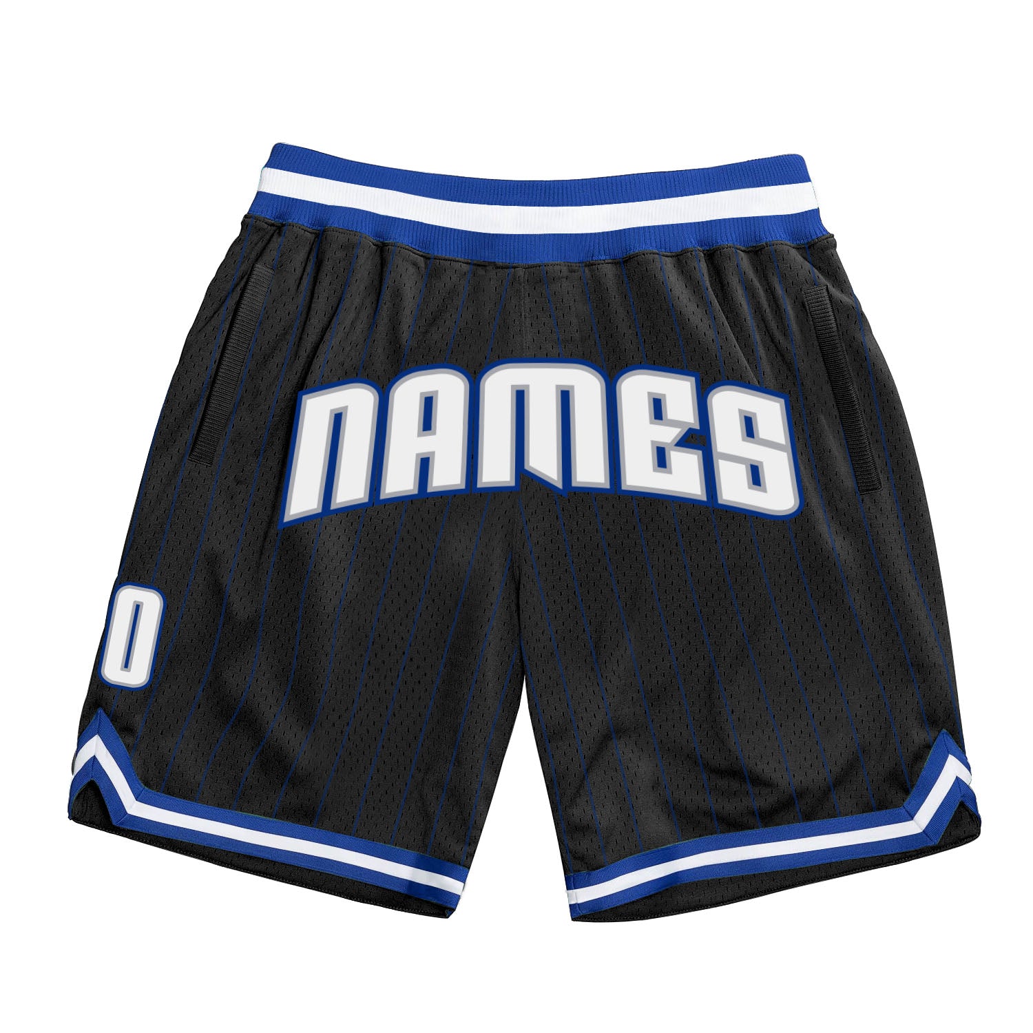 Custom Black Royal Pinstripe White-Silver Gray Authentic Basketball Shorts