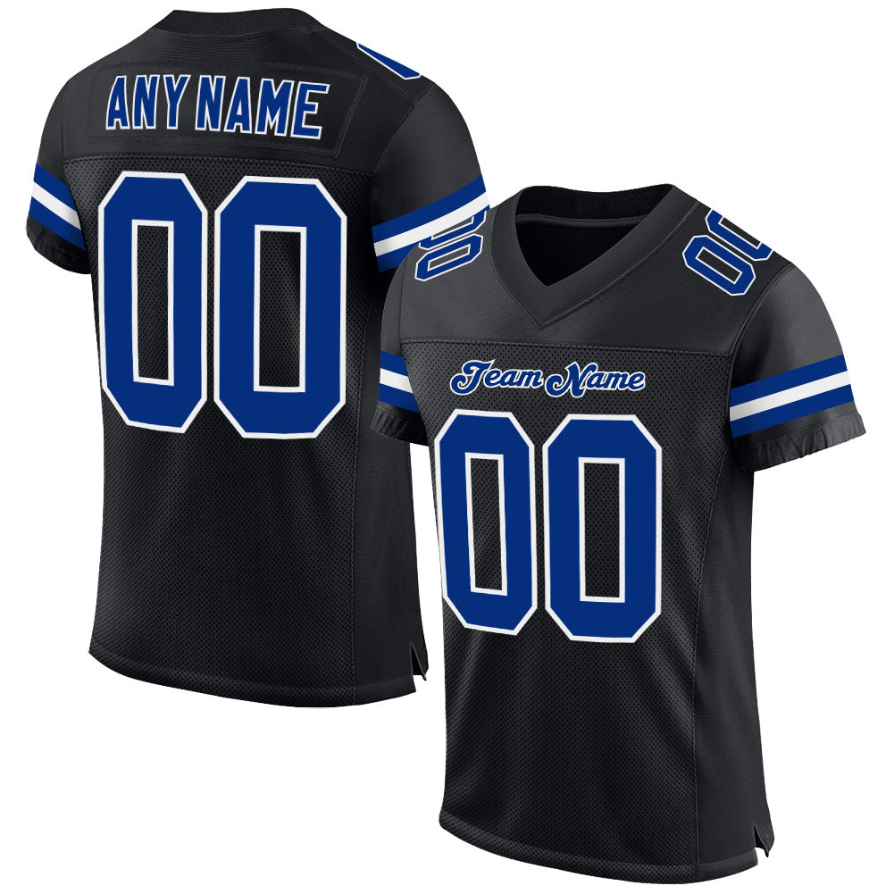 Custom Black Royal-White Mesh Authentic Football Jersey