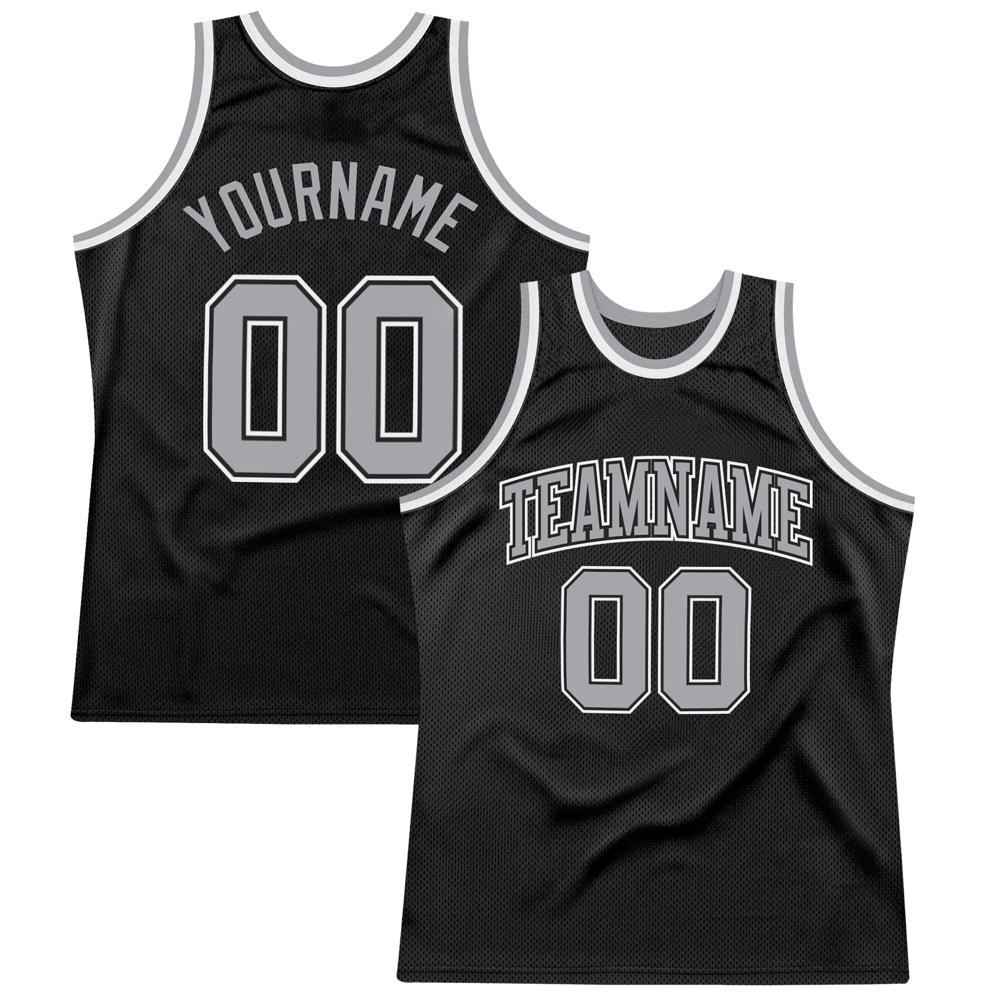 Custom Black Silver Gray-White Authentic Throwback Basketball Jersey