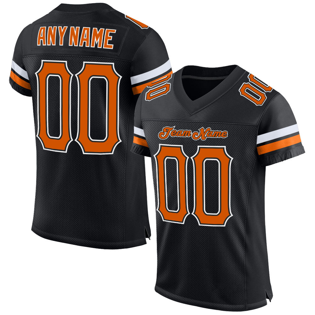 Custom Black Texas Orange-White Mesh Authentic Football Jersey