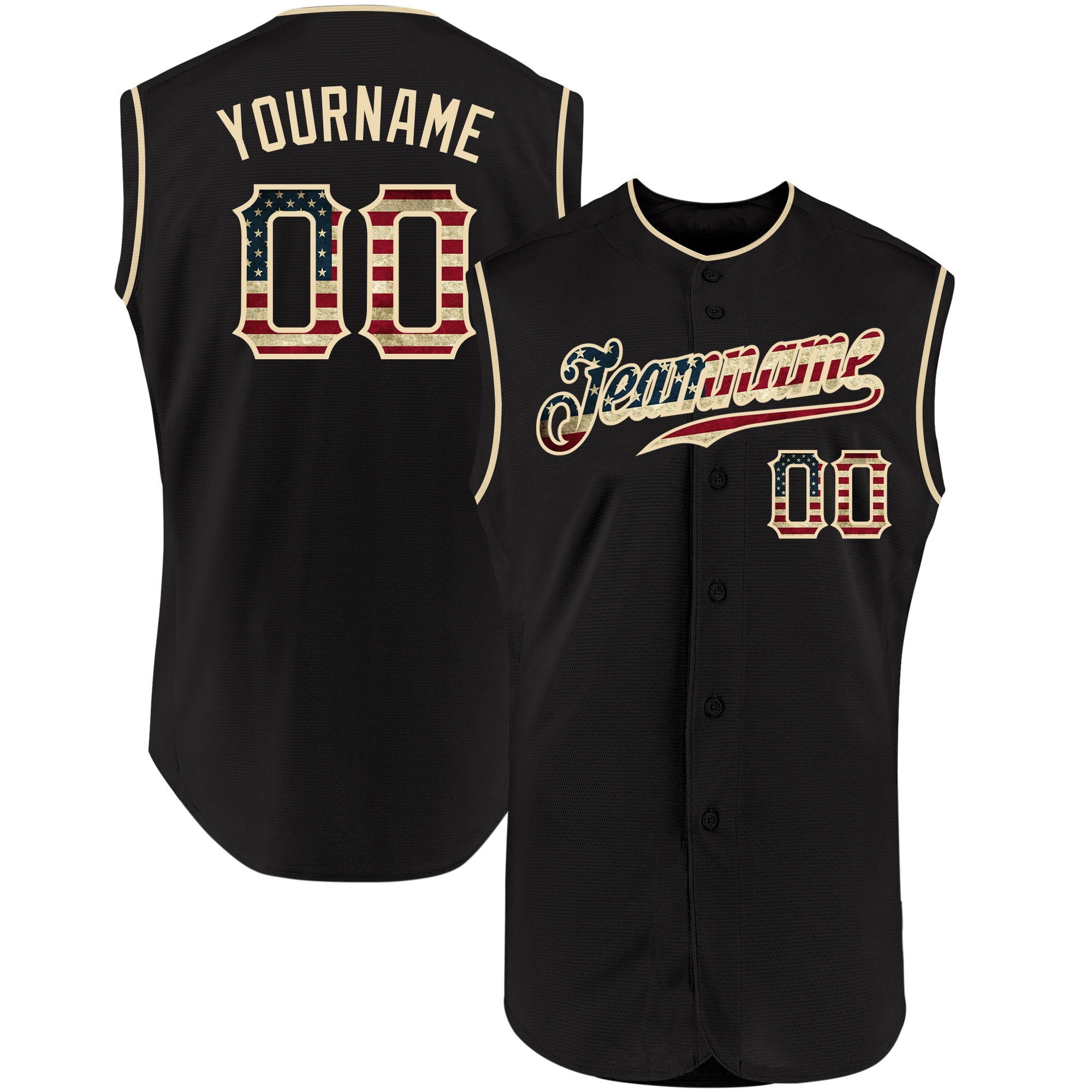 Custom Black Vintage USA Flag-Cream Authentic Sleeveless Baseball Jersey