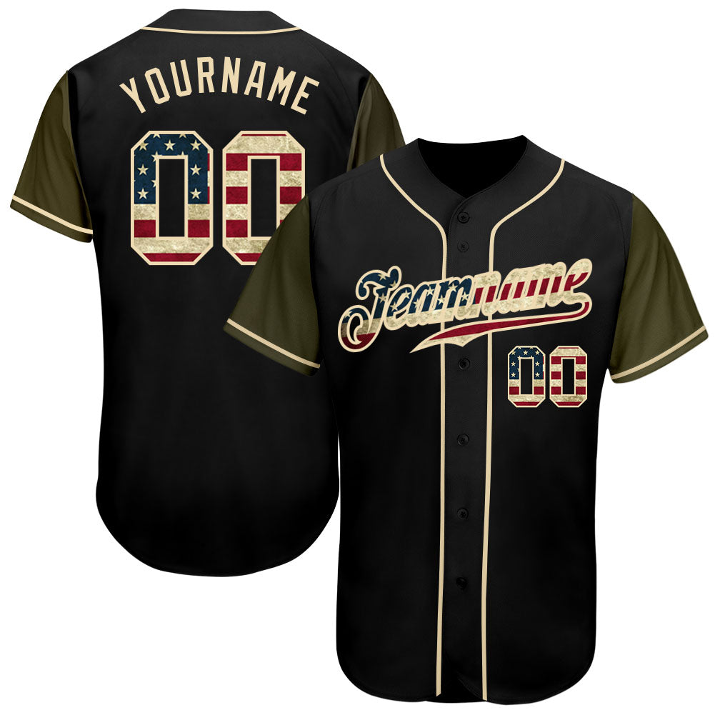 Custom Black Vintage USA Flag-Olive Authentic Two Tone Baseball Jersey