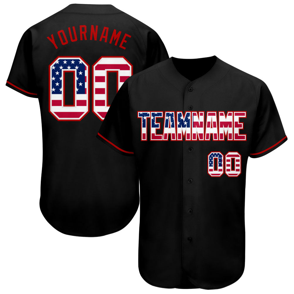 Custom Black Vintage USA Flag-Red Authentic Baseball Jersey