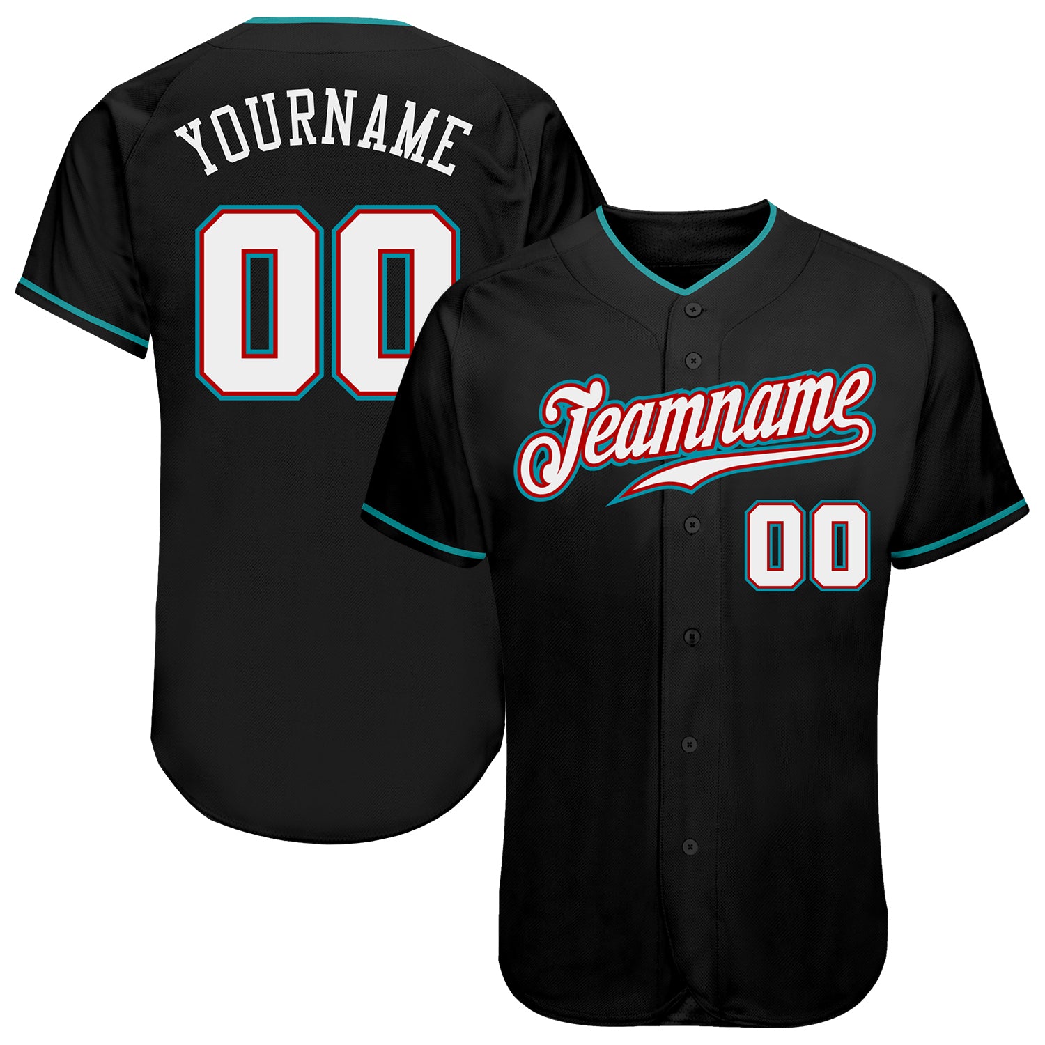 Custom Black White-Aqua Authentic Baseball Jersey