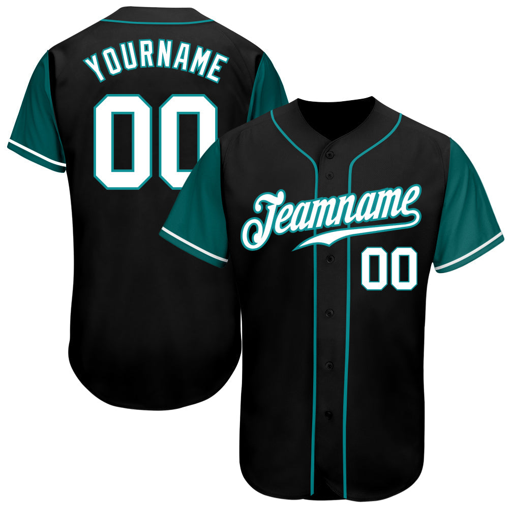 Custom Black White-Aqua Authentic Two Tone Baseball Jersey