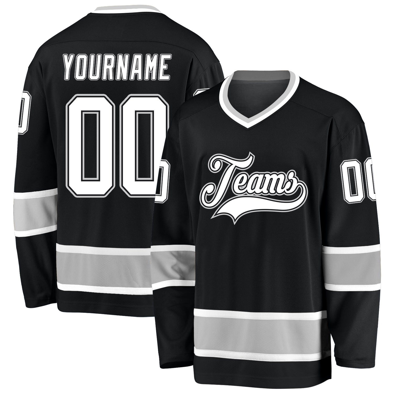 Custom Black White-Gray Hockey Jersey