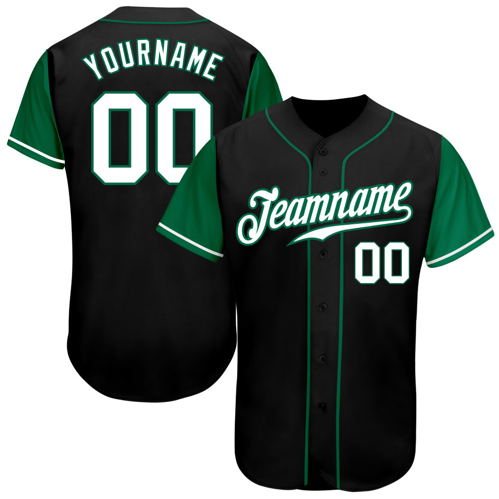 Custom Black White-Kelly Green Authentic Two Tone Baseball Jersey