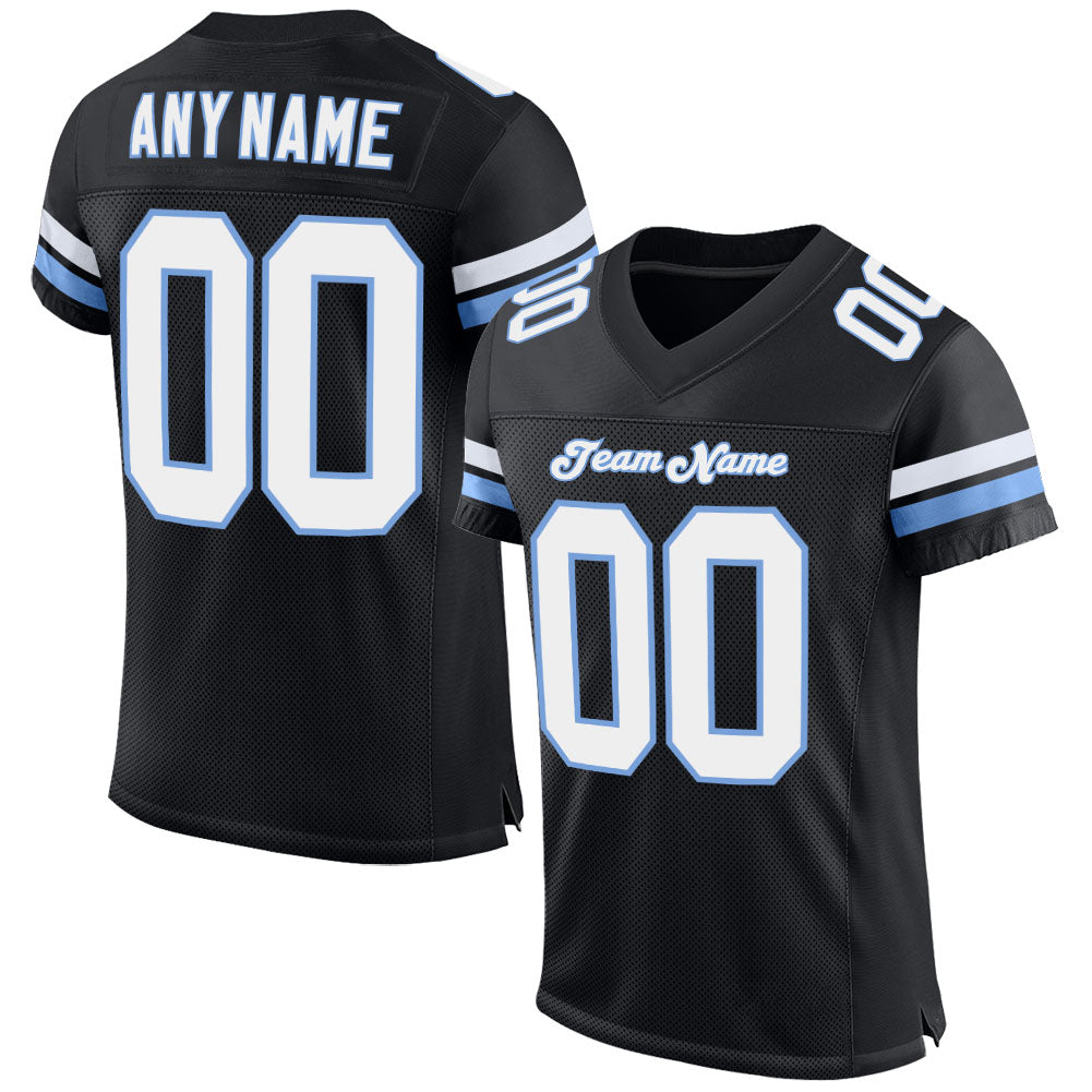 Custom Black White-Light Blue Mesh Authentic Football Jersey