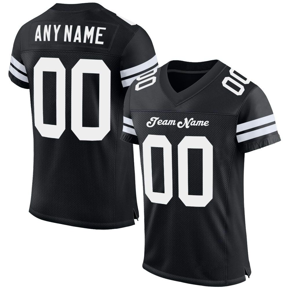 Custom Black White Mesh Authentic Football Jersey