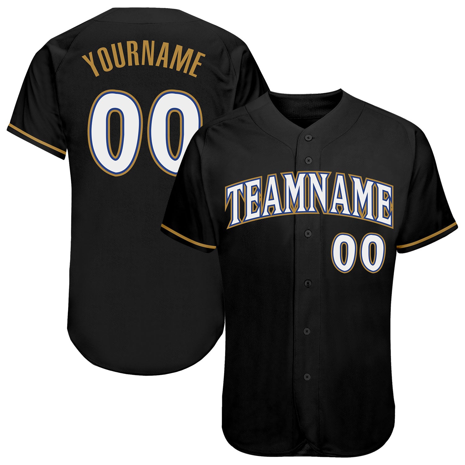 Custom Black White-Old Gold Authentic Baseball Jersey