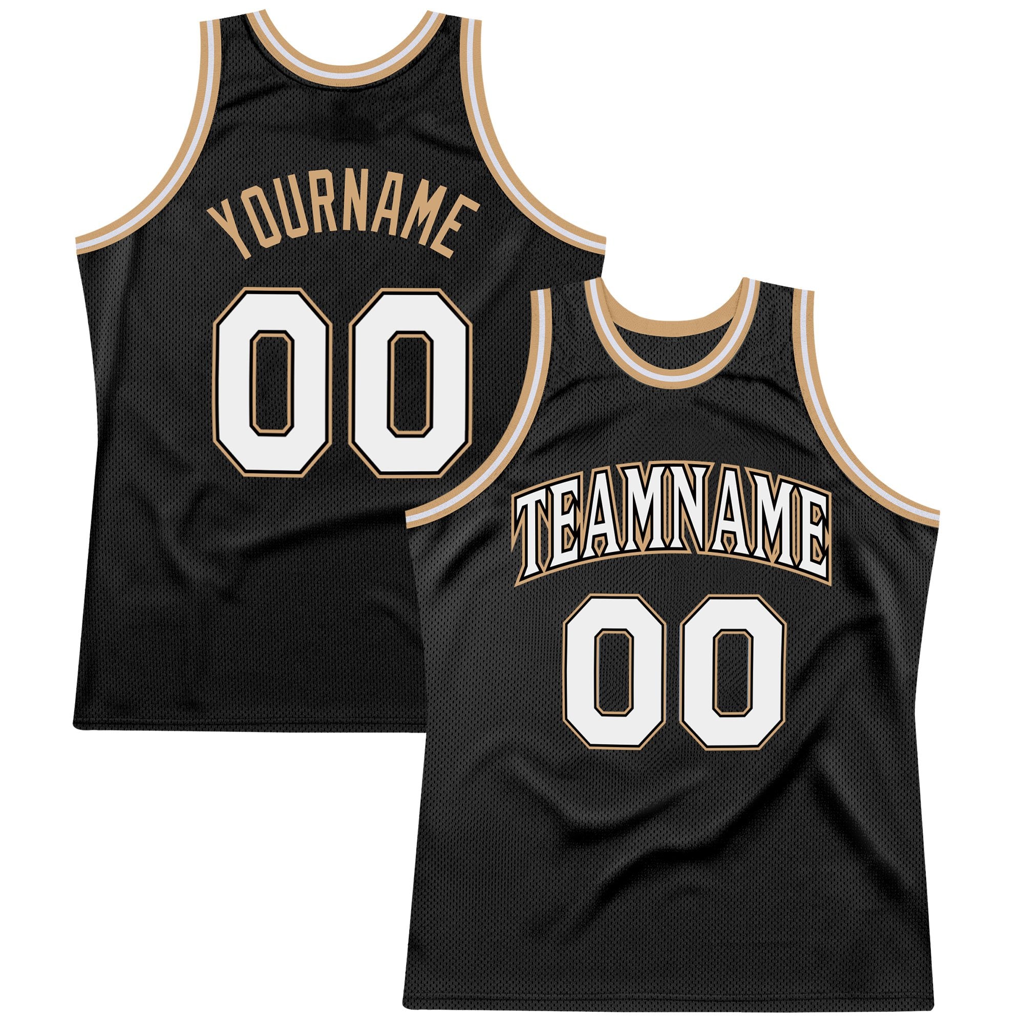 Custom Black White-Old Gold Authentic Throwback Basketball Jersey