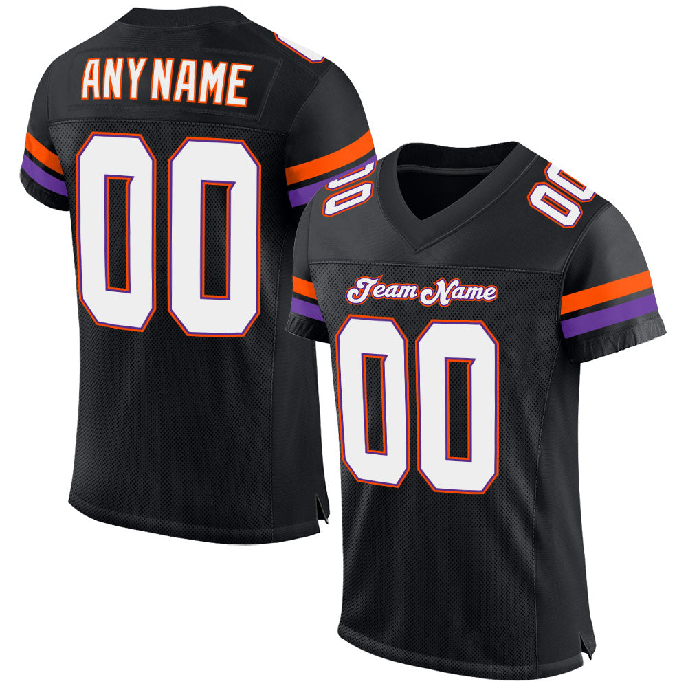 Custom Black White-Orange Mesh Authentic Football Jersey