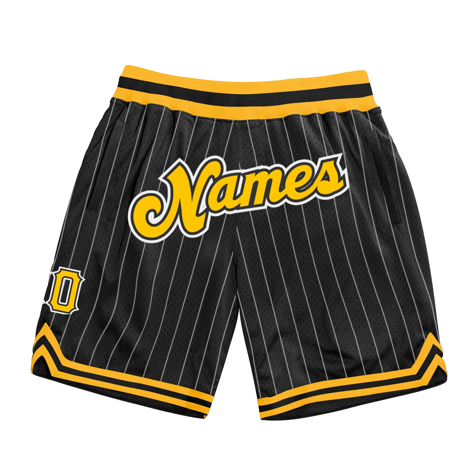 Custom Black White Pinstripe Gold-White Authentic Basketball Shorts