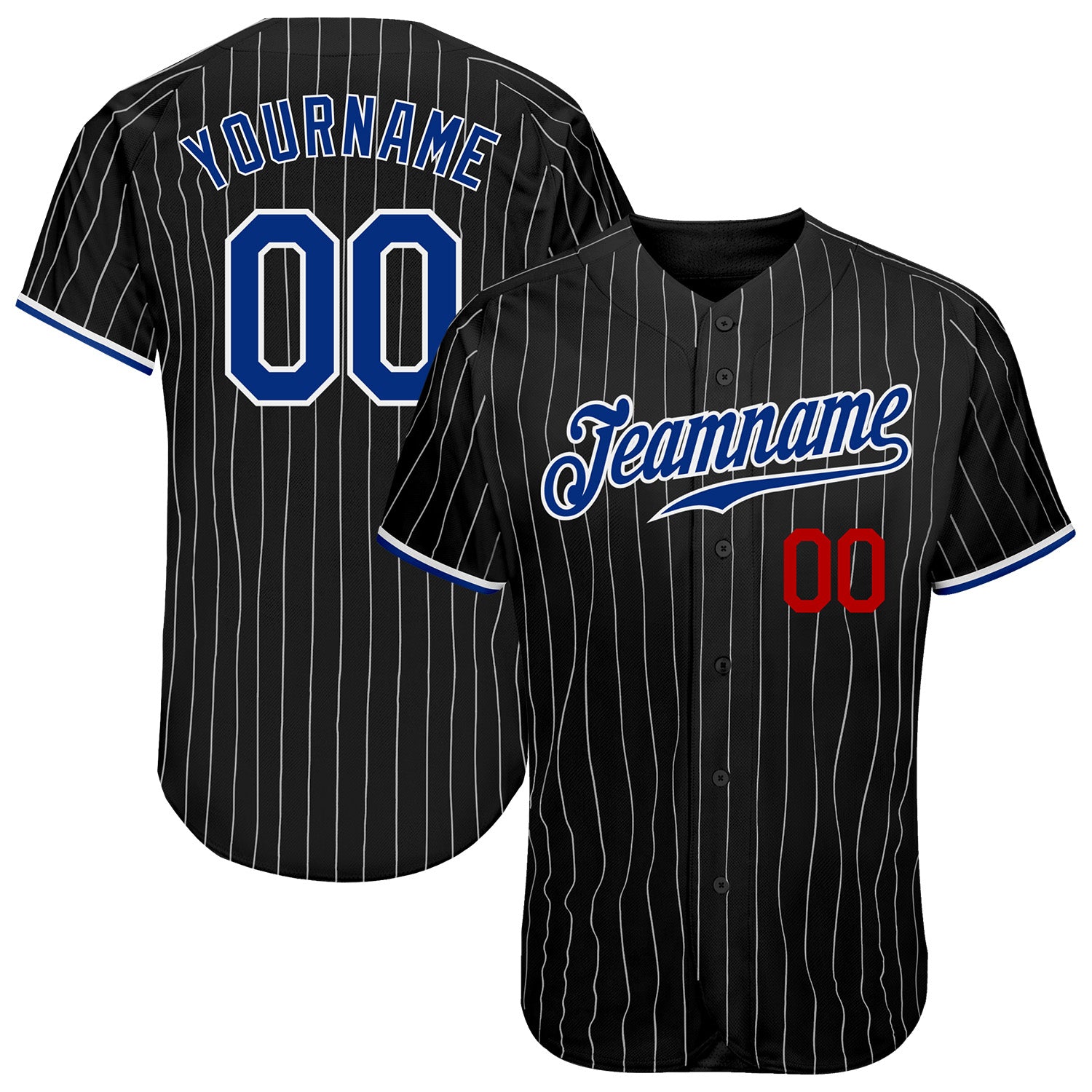 Custom Black White Pinstripe Royal-Red Authentic Baseball Jersey