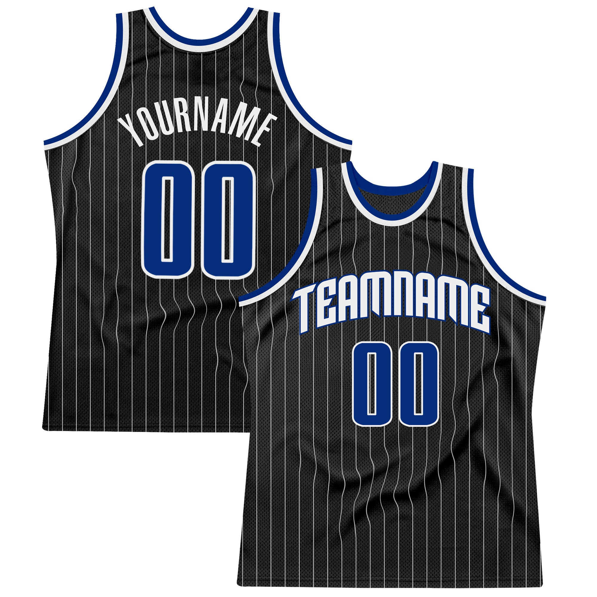 Custom Black White Pinstripe Royal-White Authentic Throwback Basketball Jersey