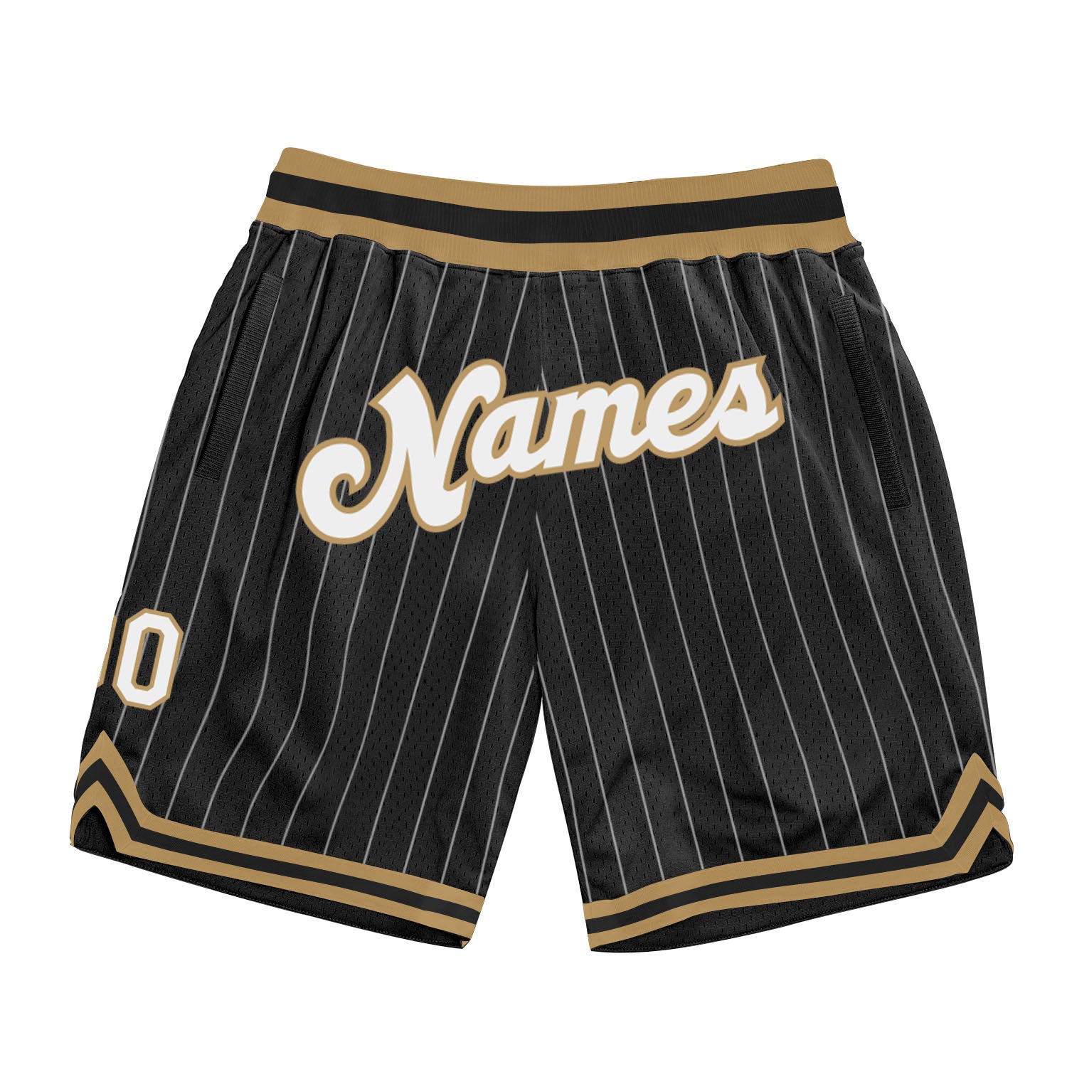 Custom Black White Pinstripe White-Old Gold Authentic Basketball Shorts