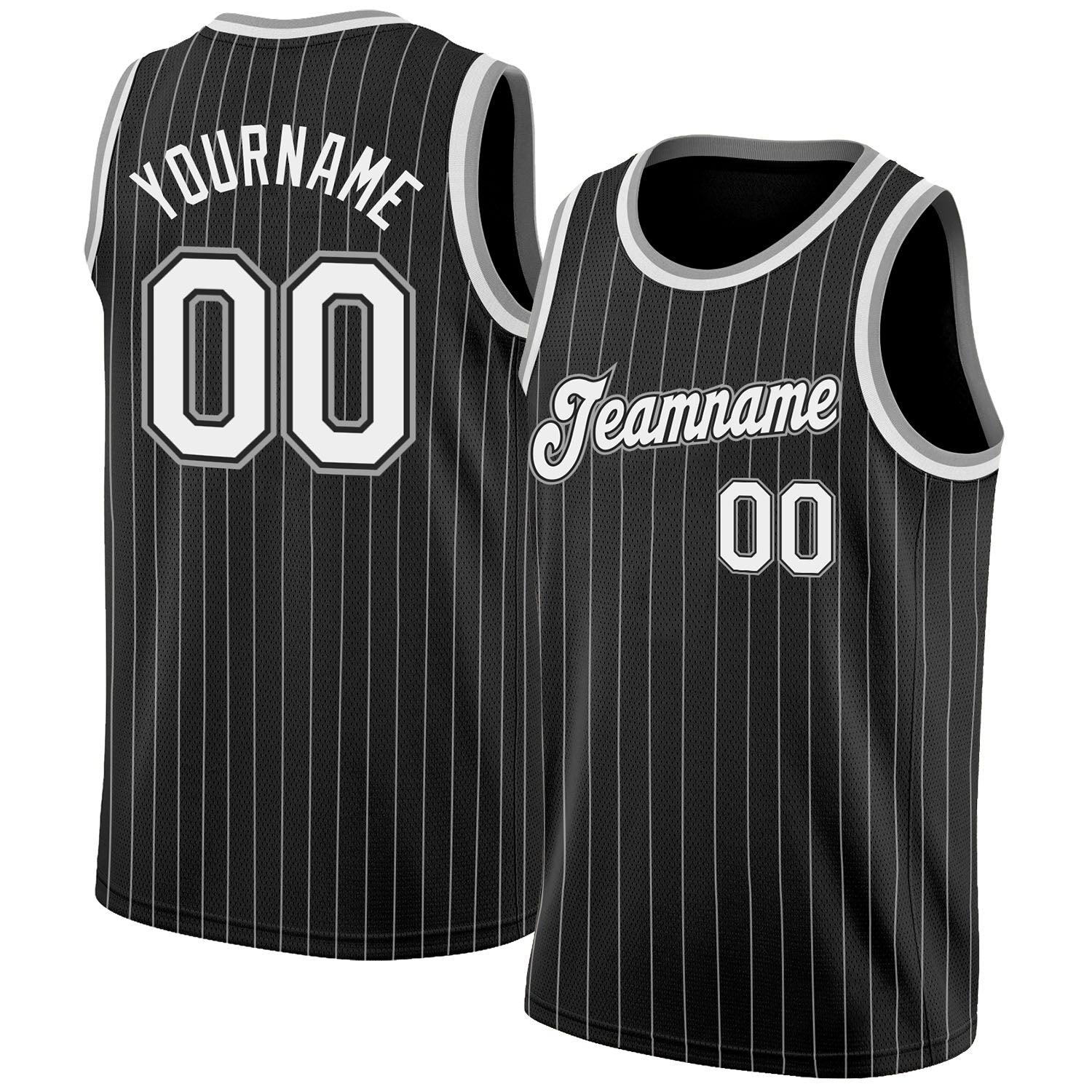 Custom Black White Pinstripe White-Silver Gray Authentic Throwback Basketball Jersey