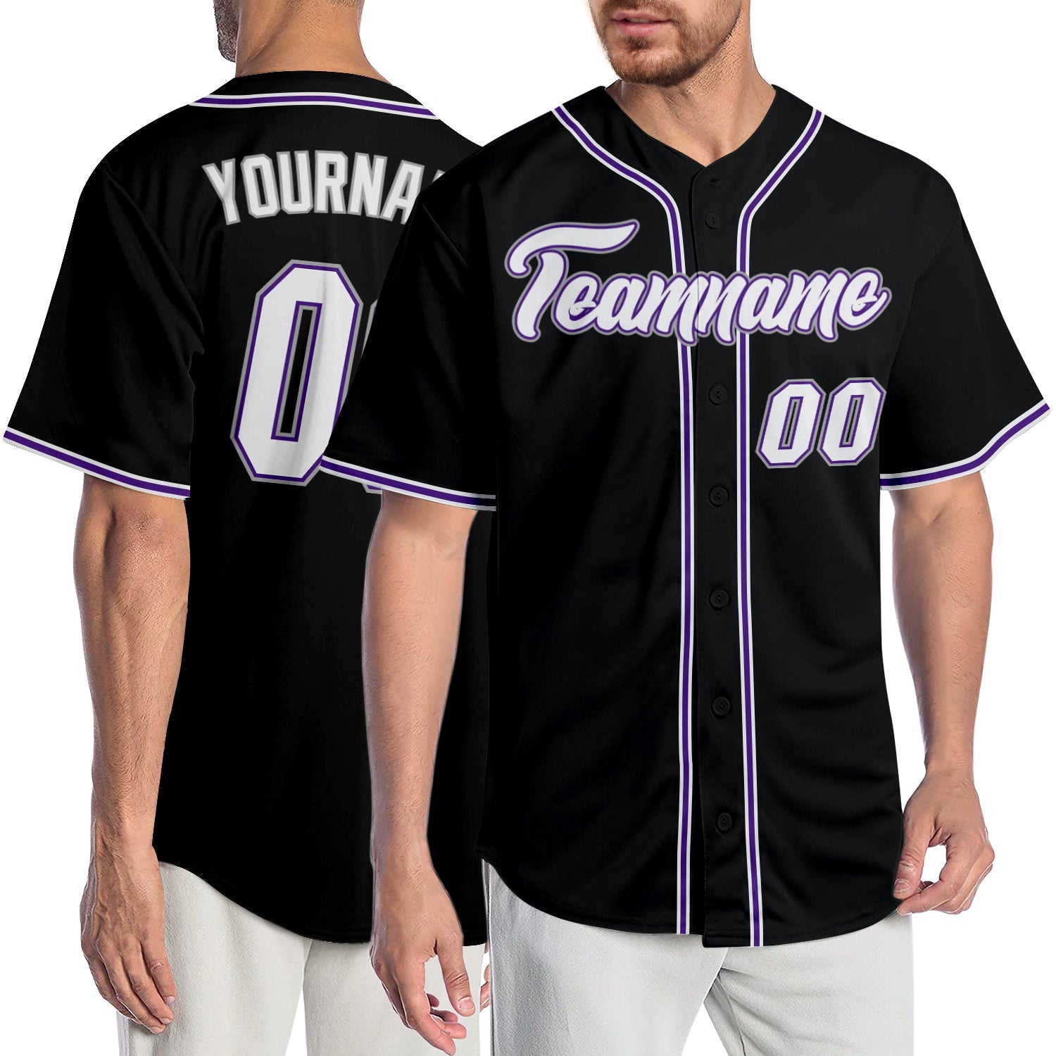 Custom Black White-Purple Authentic Baseball Jersey