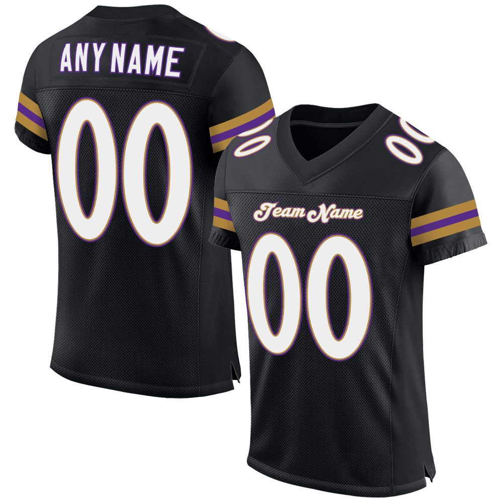 Custom Black White-Purple Mesh Authentic Football Jersey