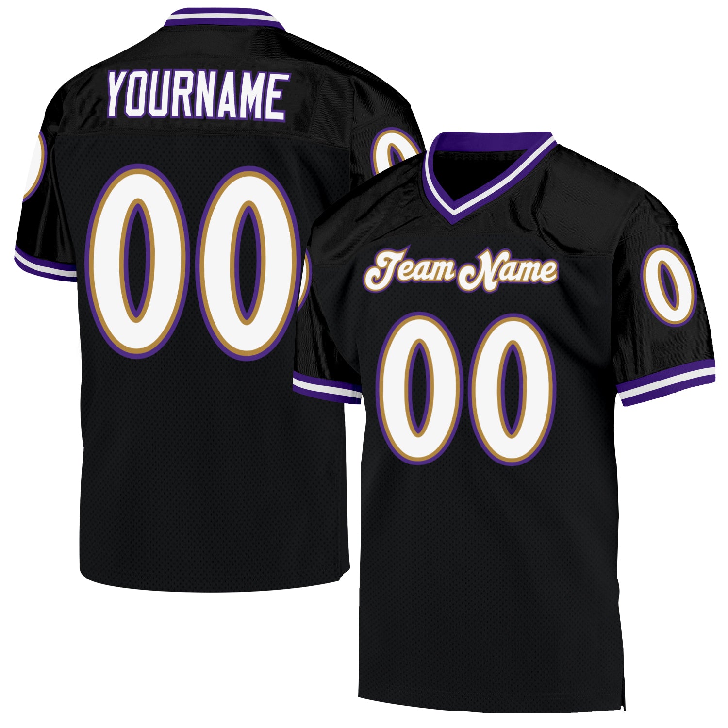 Custom Black White-Purple Mesh Authentic Throwback Football Jersey