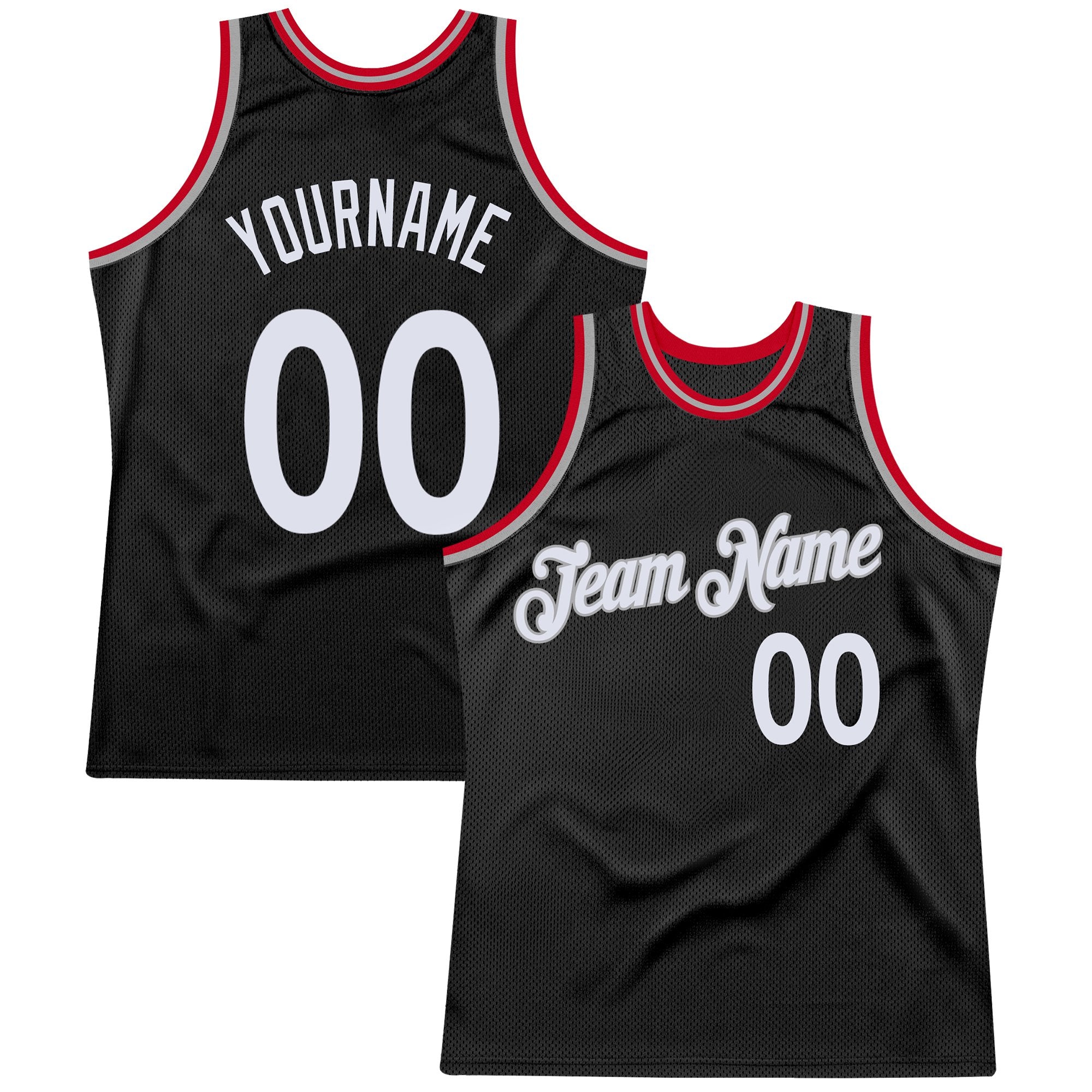 Custom Black White-Red Authentic Throwback Basketball Jersey