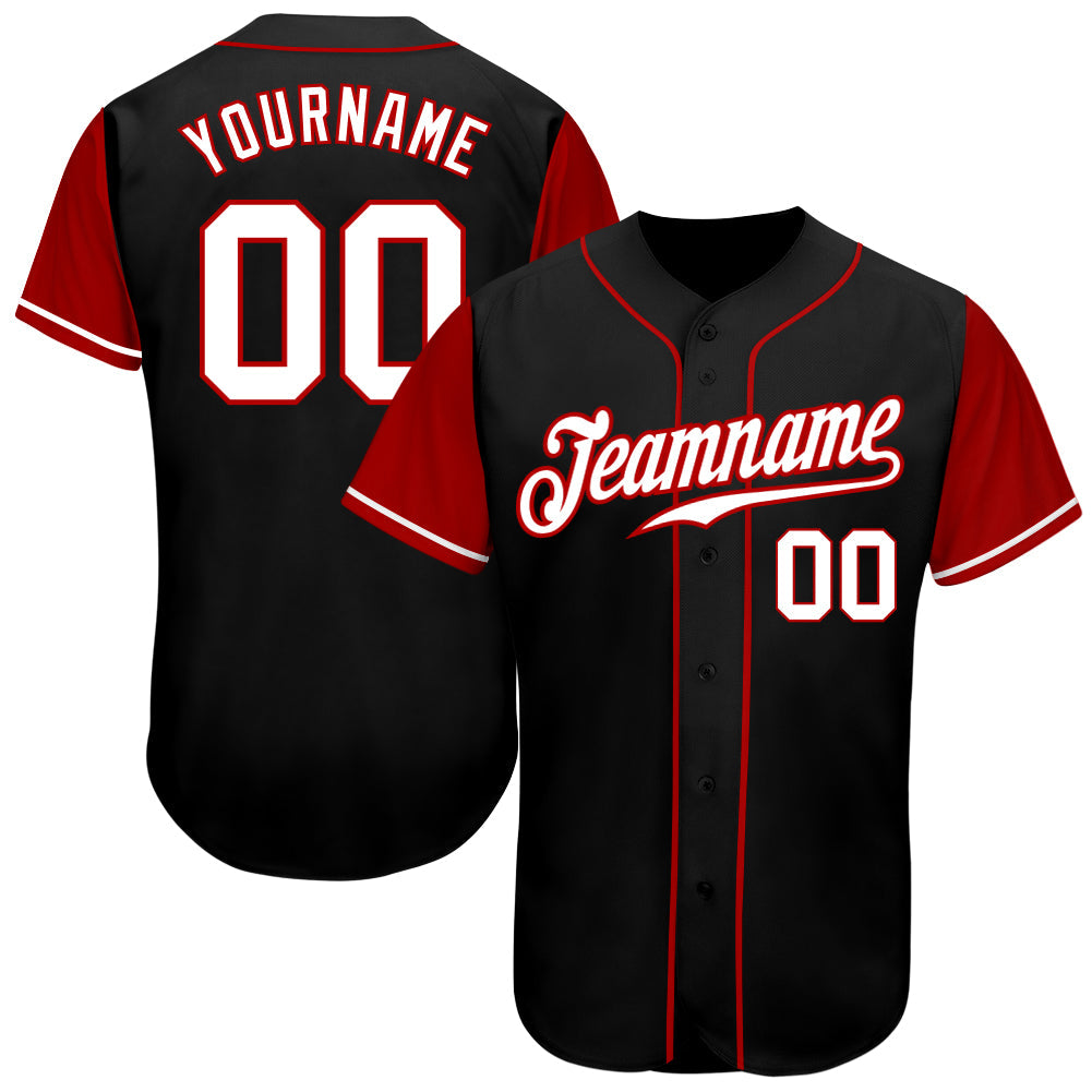 Custom Black White-Red Authentic Two Tone Baseball Jersey