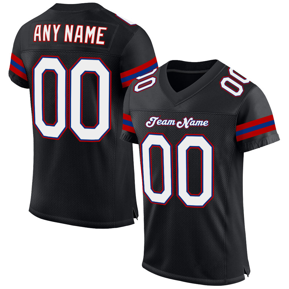 Custom Black White-Red Mesh Authentic Football Jersey