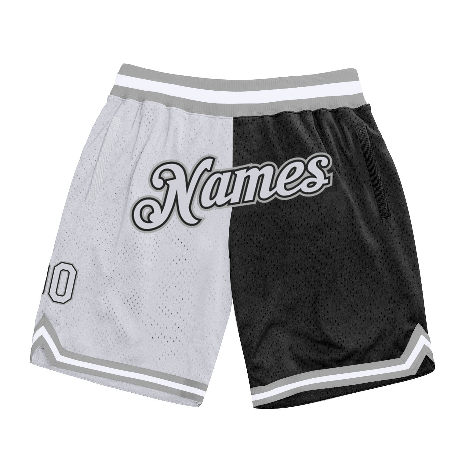 Custom Black White-Silver Gray Authentic Throwback Split Fashion Basketball Shorts