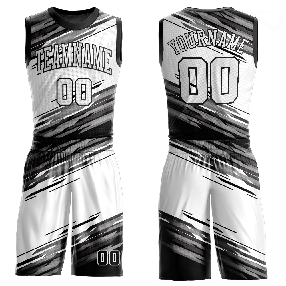 Custom Black White-Silver Gray Round Neck Sublimation Basketball Suit Jersey