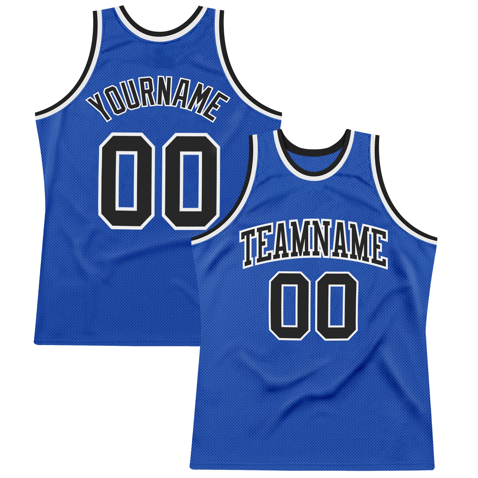 Custom Blue Black-White Authentic Throwback Basketball Jersey