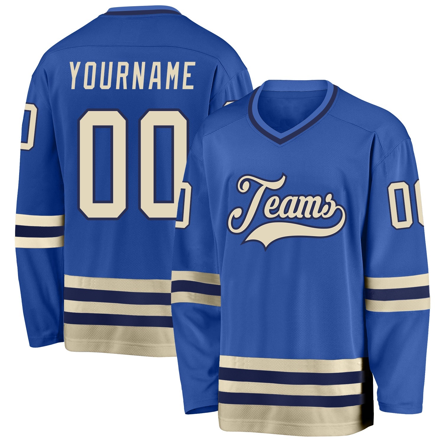 Custom Blue Cream-Navy Hockey Jersey