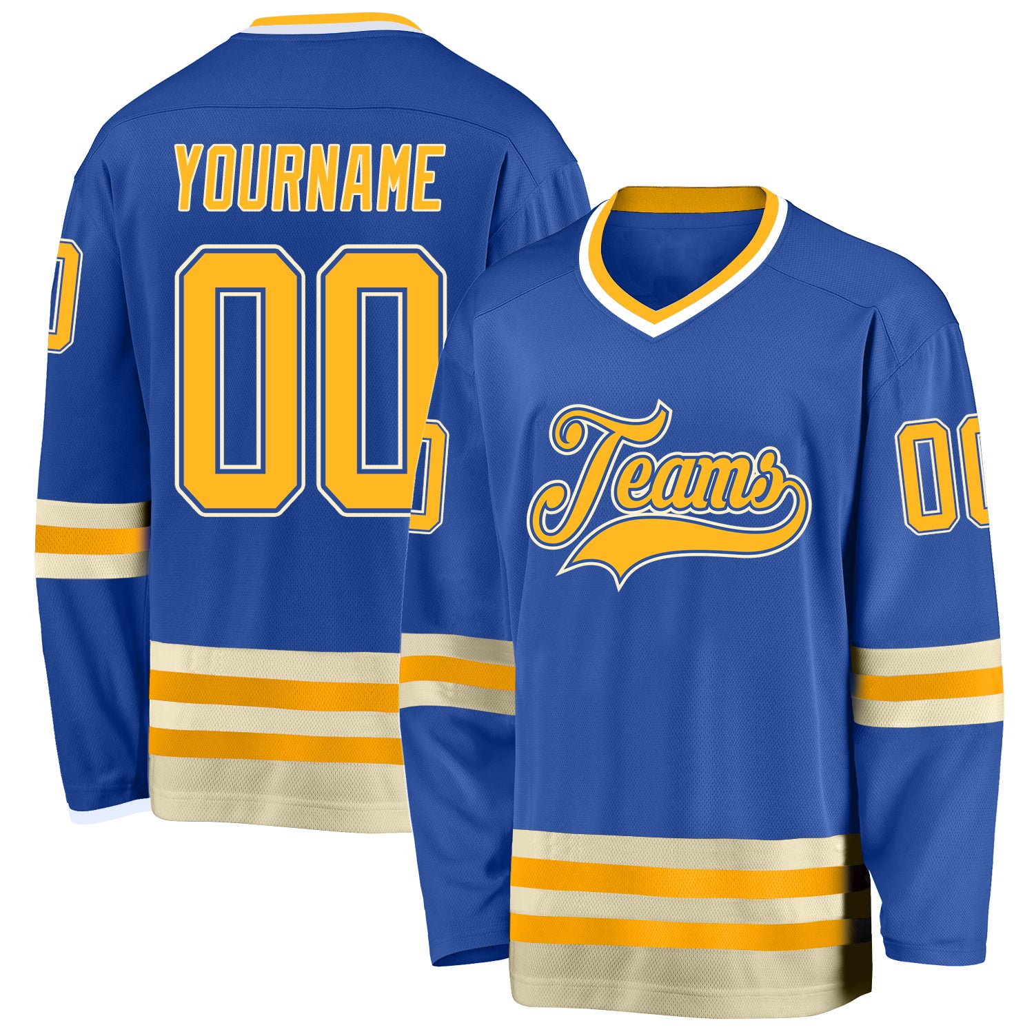 Custom Blue Gold-Cream Hockey Jersey