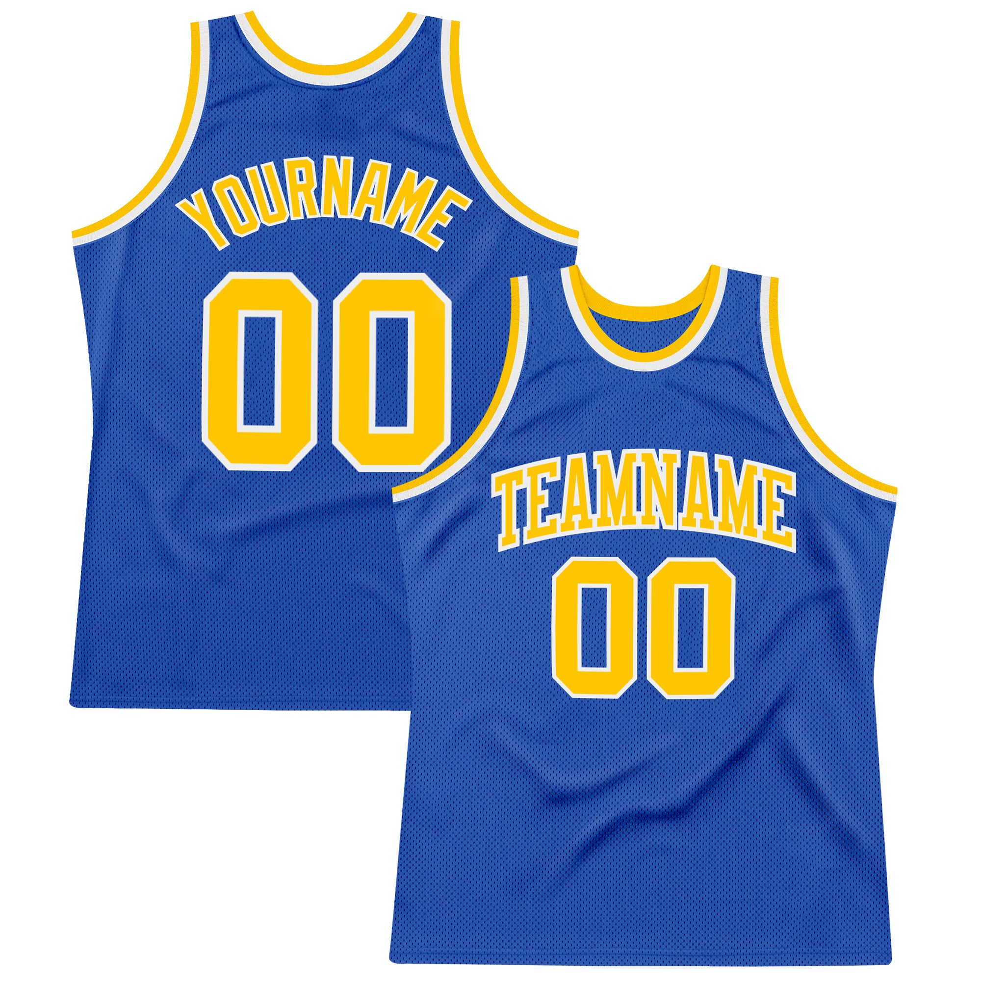 Custom Blue Gold-White Authentic Throwback Basketball Jersey