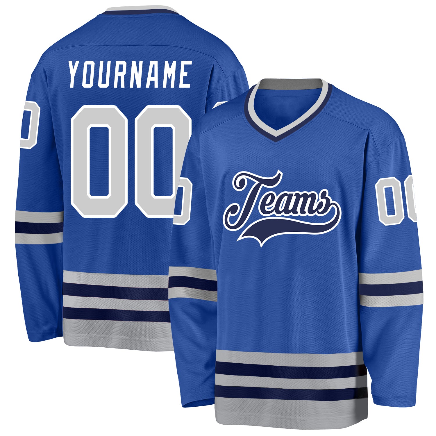 Custom Blue Gray-Navy Hockey Jersey