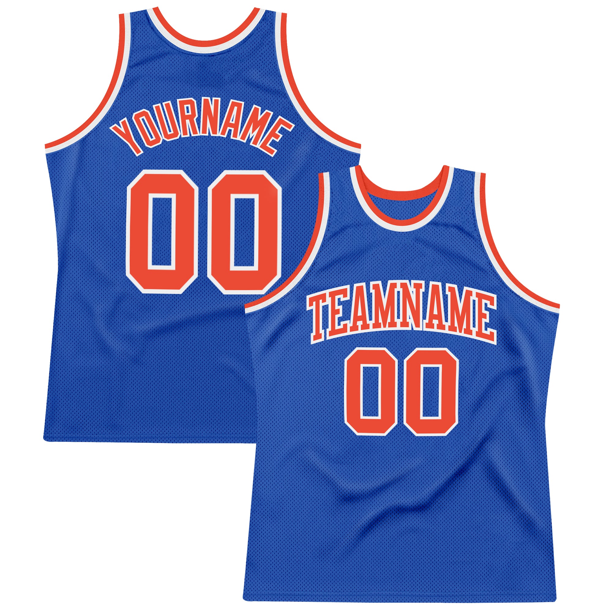 Custom Blue Orange-White Authentic Throwback Basketball Jersey