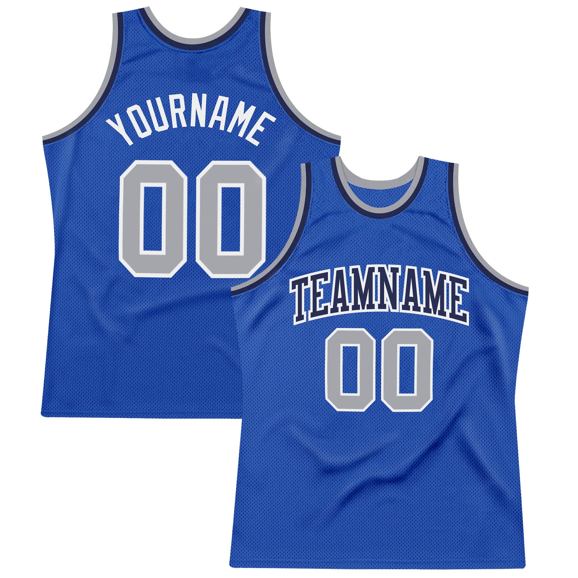 Custom Blue Silver Gray-White Authentic Throwback Basketball Jersey