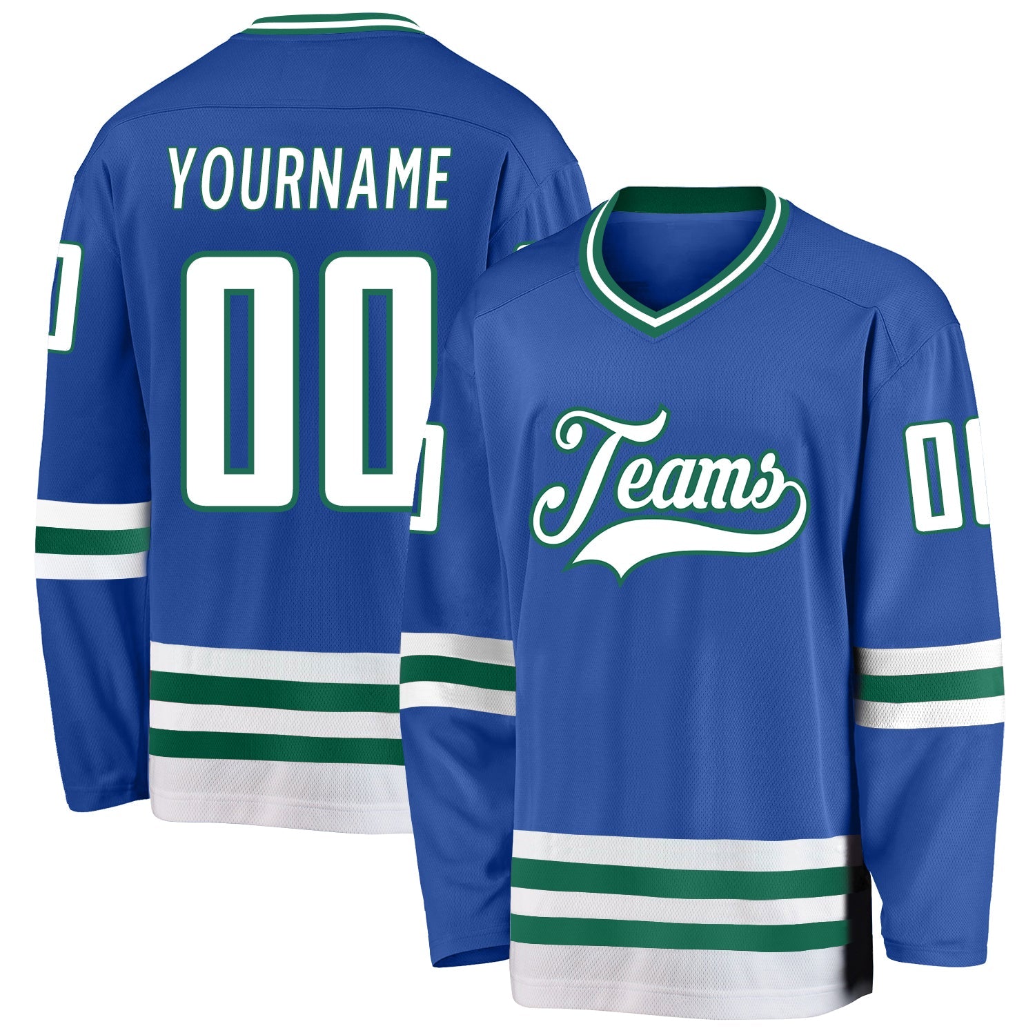 Custom Blue White-Kelly Green Hockey Jersey