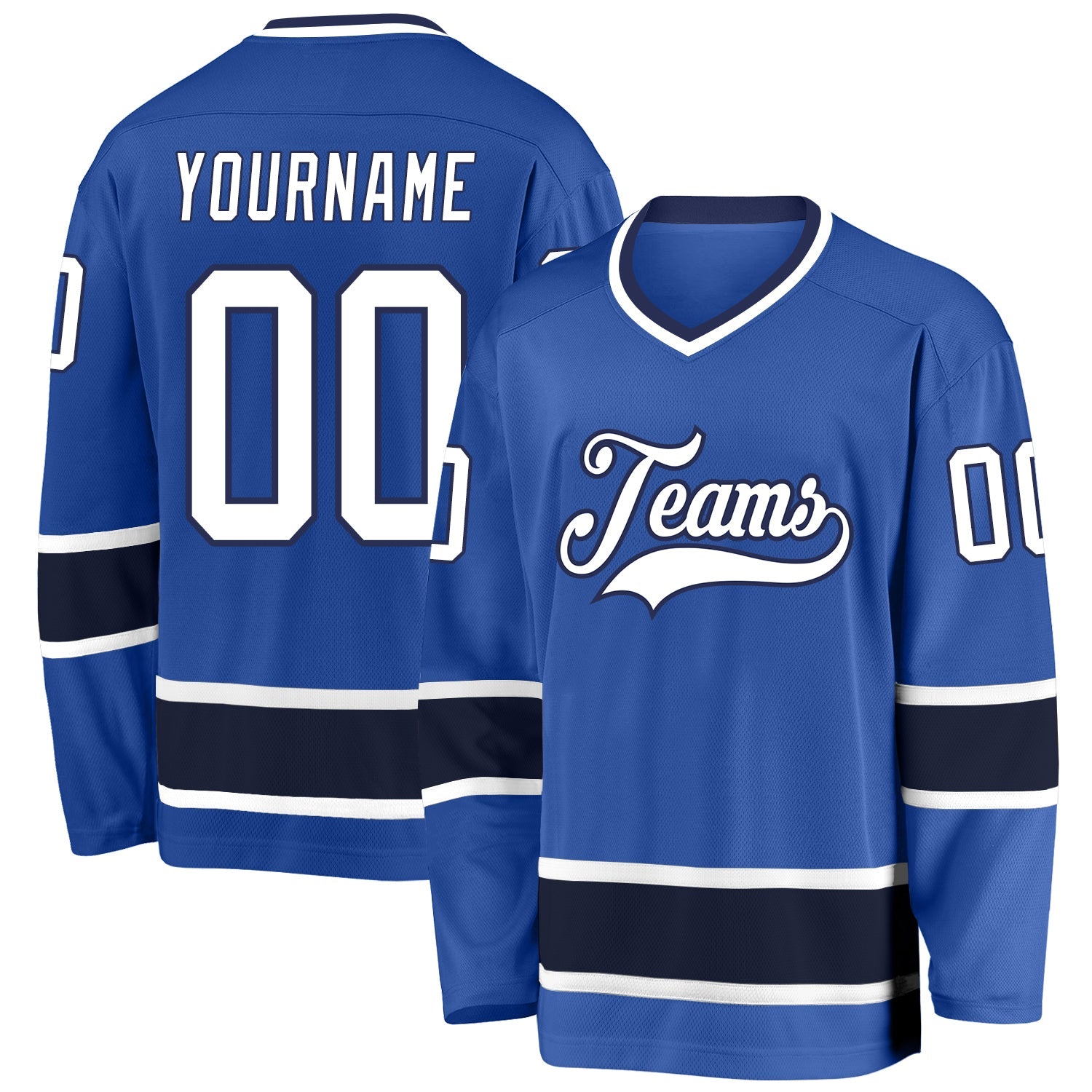 Custom Blue White-Navy Hockey Jersey