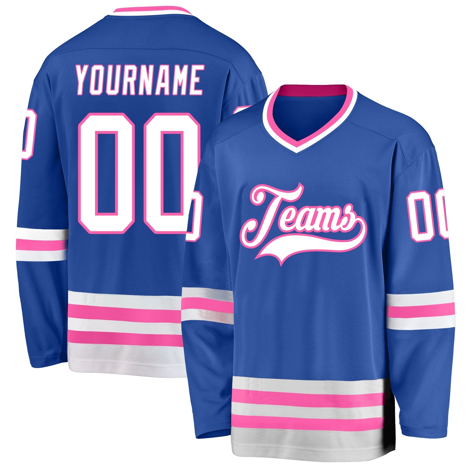 Custom Blue White-Pink Hockey Jersey