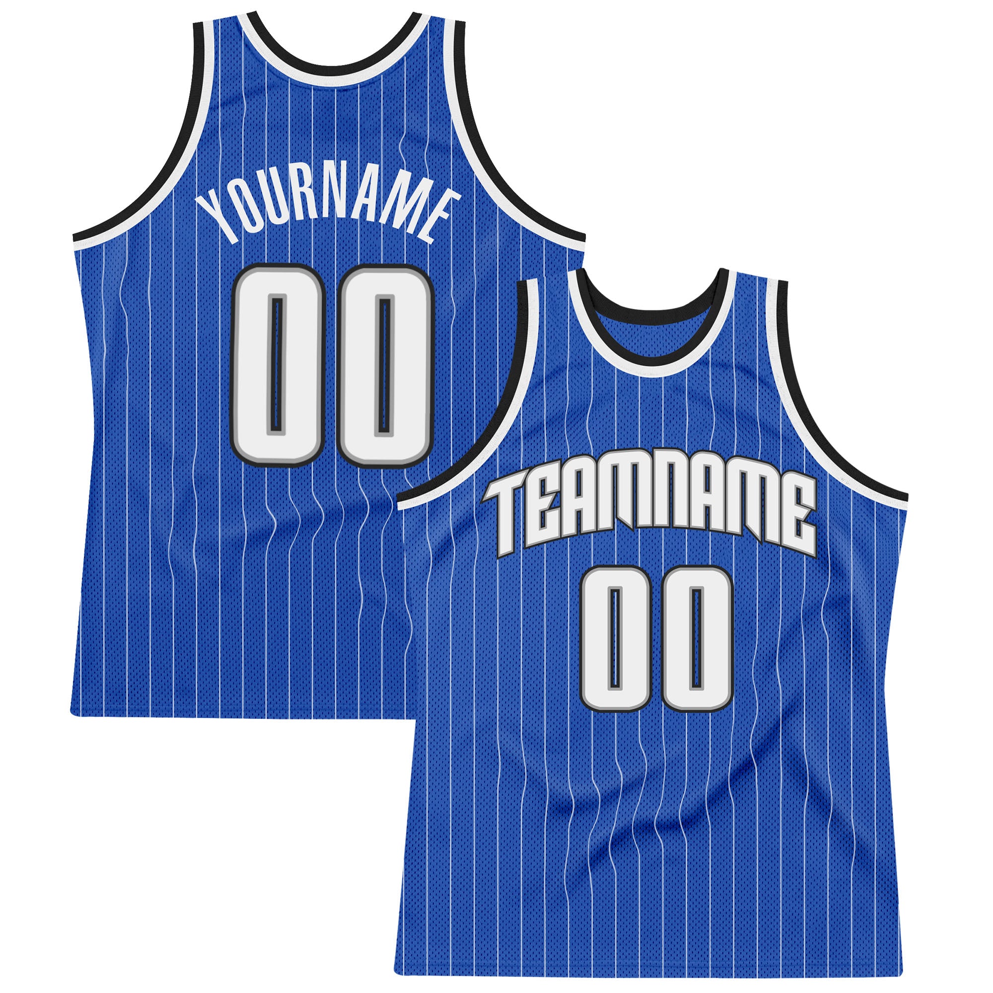 Custom Blue White Pinstripe White-Black Authentic Throwback Basketball Jersey