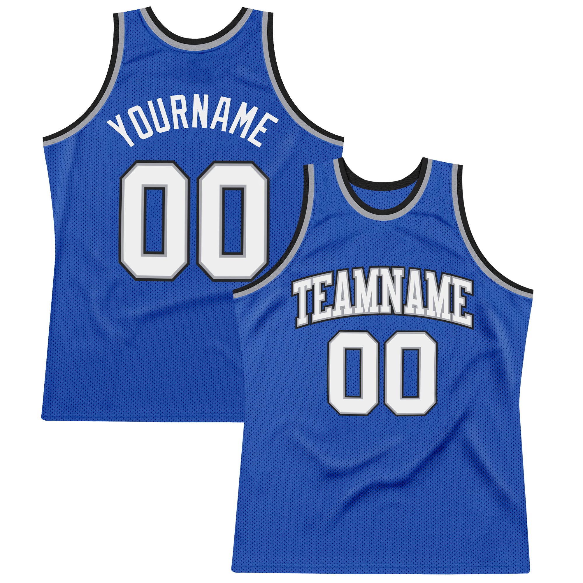 Custom Blue White-Silver Gray Authentic Throwback Basketball Jersey