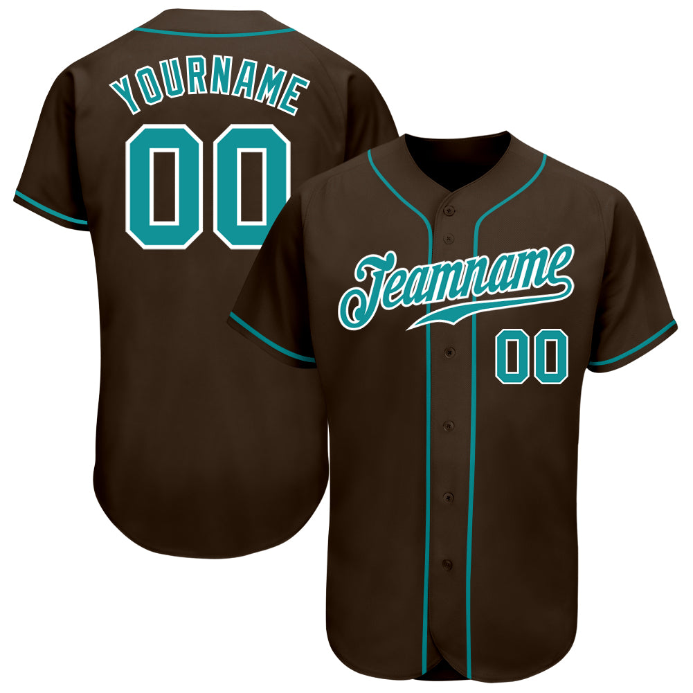 Custom Brown Aqua-White Authentic Baseball Jersey